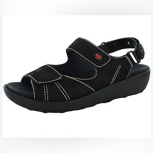 Wolky Nomad Leather Black Wide Fitting Comfort Fully Adjustable Slides Shoes 36